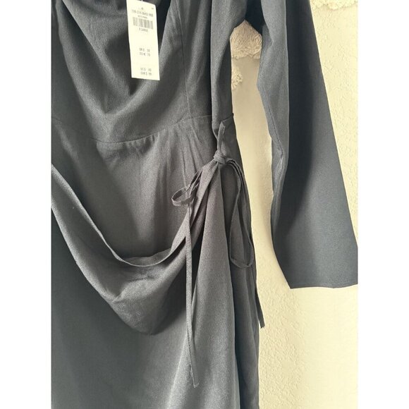 Abercrombie & Fitch Black Long Sleeve Wrap Tie Mini Dress Whimsygoth Coquette XL - Picture 9 of 9